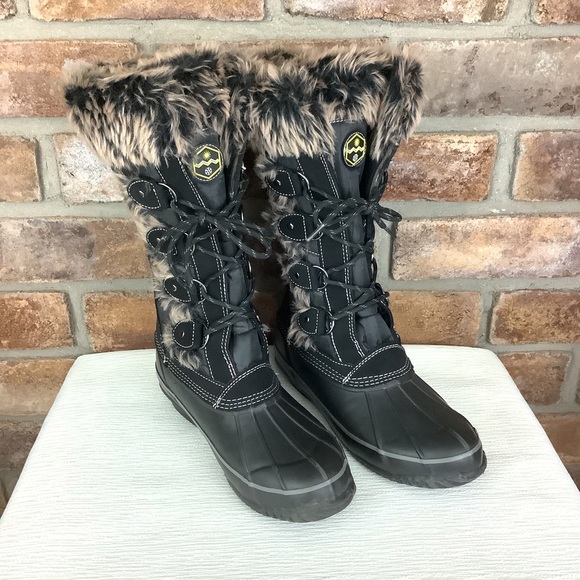 Khombu Shoes - KHOMBU “Jandice” Faux Fur Black Lace-Up Boots